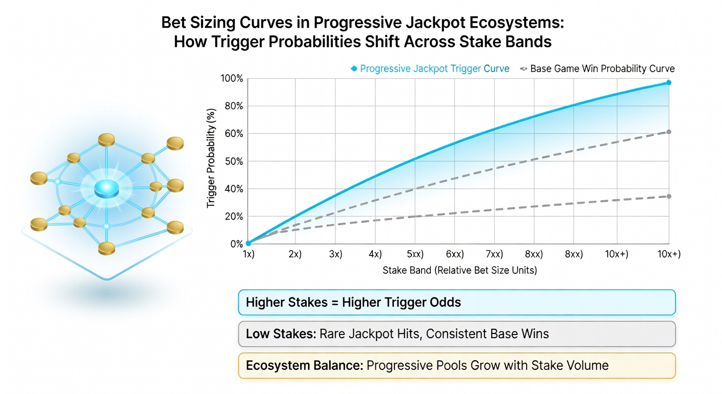 Graph illustrating probability curves and stake band transitions in certified progressive jackpot ecosystems