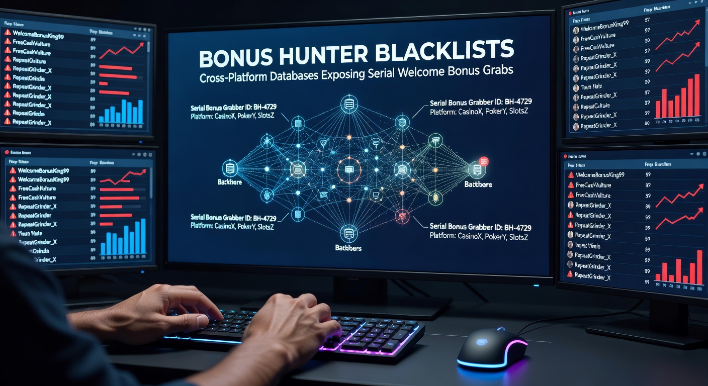 Screenshot of a blacklist dashboard displaying flagged player profiles with interconnected network lines