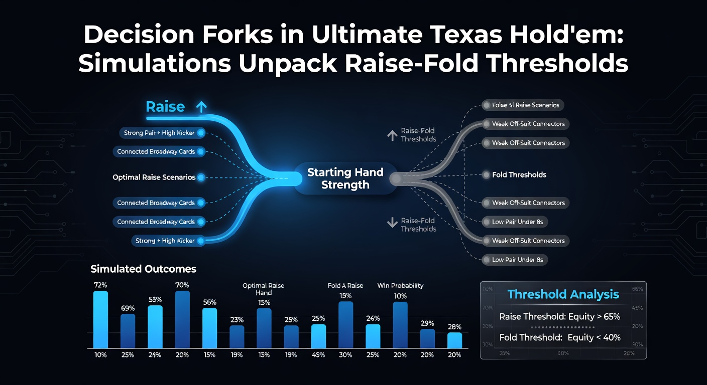 Graph from simulations showing raise-fold equity thresholds across flop, turn, and river stages in Ultimate Texas Hold'em