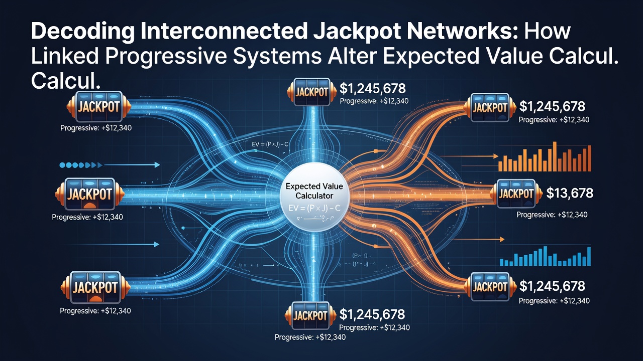 Chart displaying expected value curves for linked versus standalone progressive jackpots with meter thresholds and break-even points