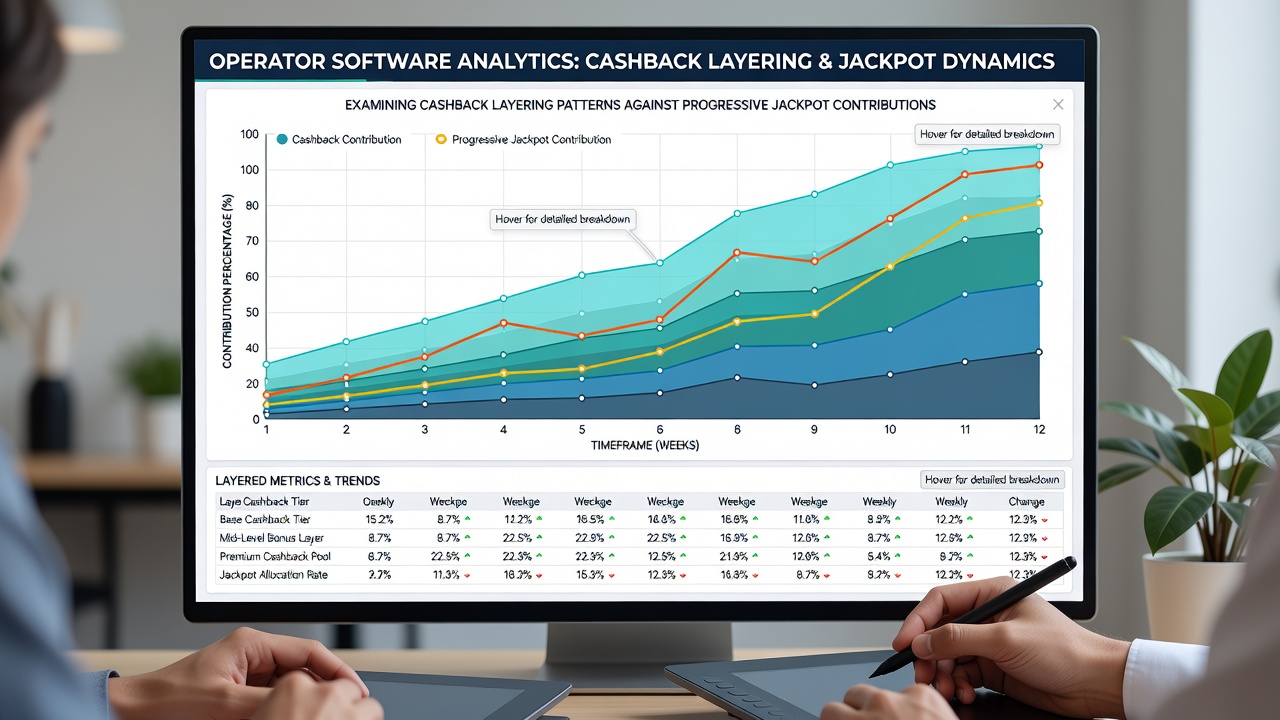 Analytics dashboard displaying progressive jackpot contributions alongside cashback reward flows