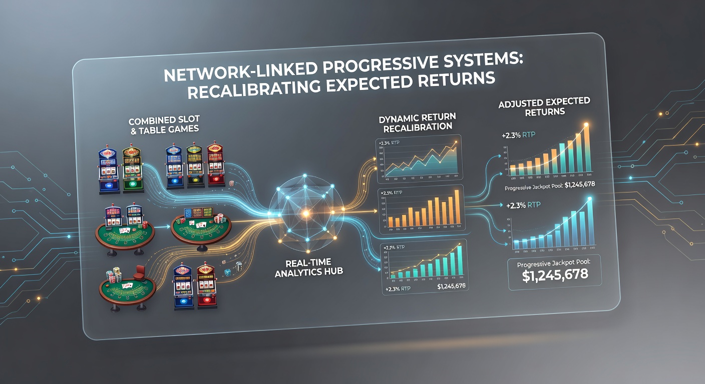 Analytical dashboard displaying RTP recalibrations and jackpot contribution rates for slot and table game networks in a live casino environment