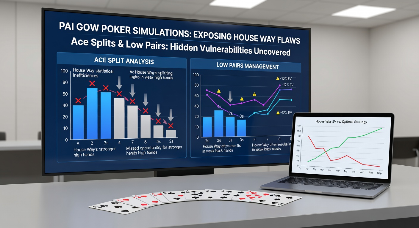 Close-up simulation results table displaying expected values for ace-split hands and low pair configurations in Pai Gow Poker