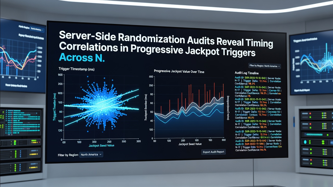 Technical audit dashboard showing timestamp correlations and jackpot trigger patterns across multiple casino servers
