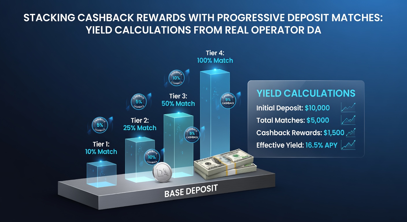 Table excerpt from real operator data comparing solo vs. stacked yields, with columns for deposits, bonuses, cashback, and net RTP over 30-day periods