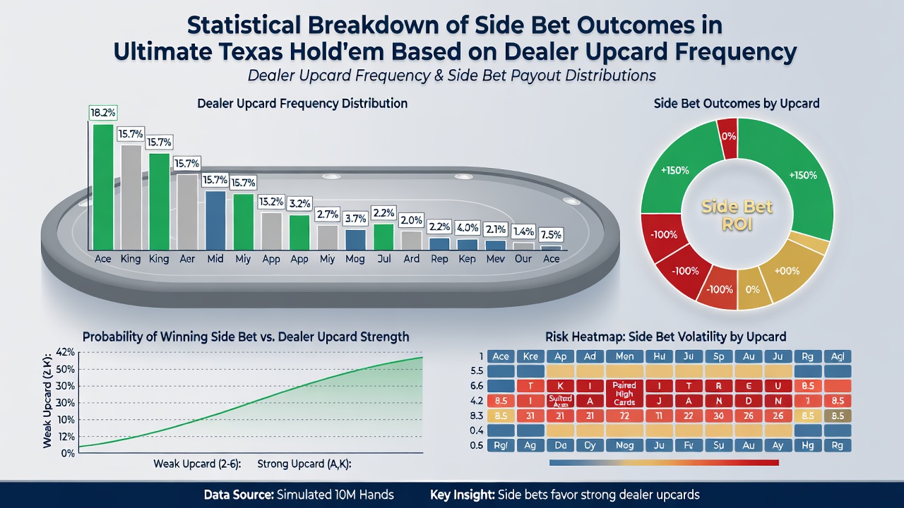 Detailed frequency table of side bet payouts correlated with each dealer upcard value